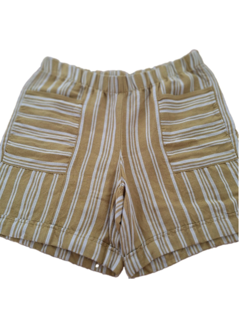 J. JILL BEACHY LINEN Blend Mustard STRIPED PULL-ON SHORTS Womens Small S Coastal